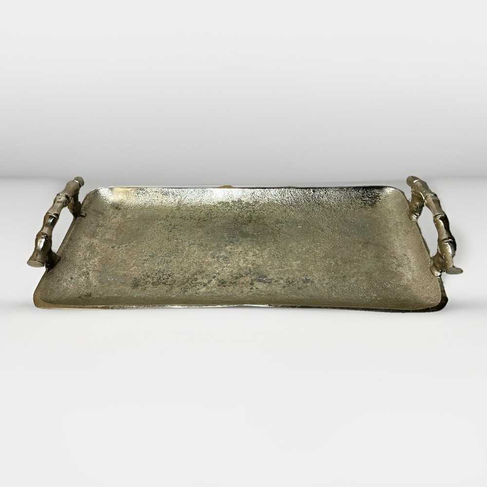 Silver Aluminum Tray With "Wood" Handles 17" x 8" Made In India
